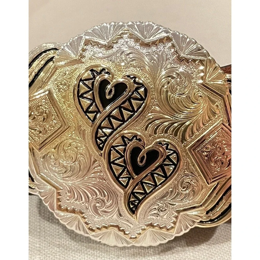 Montana Silversmiths Columbus Mont Silver Plated Buckle Hearts With Leather Belt